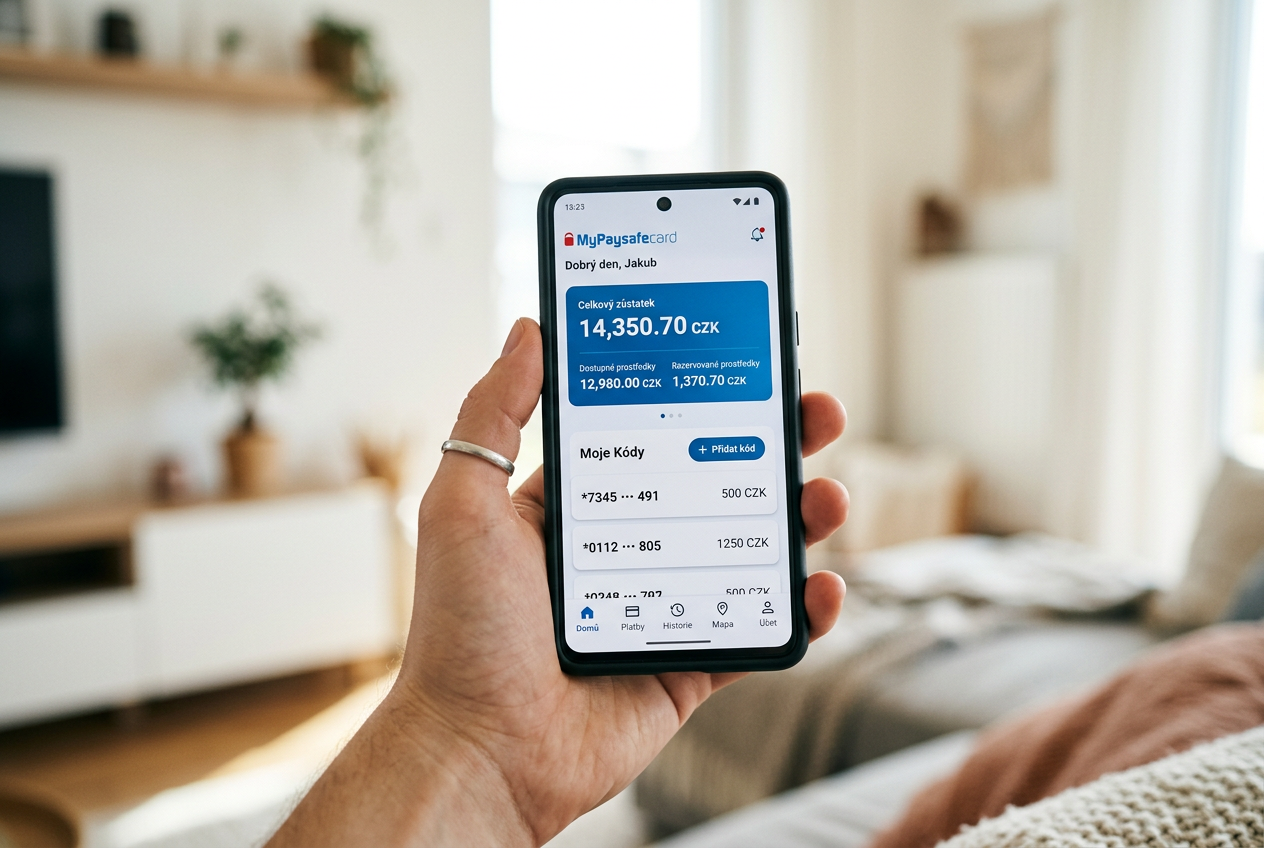 Mobilní aplikace MyPaysafecard dashboard na smartphonu