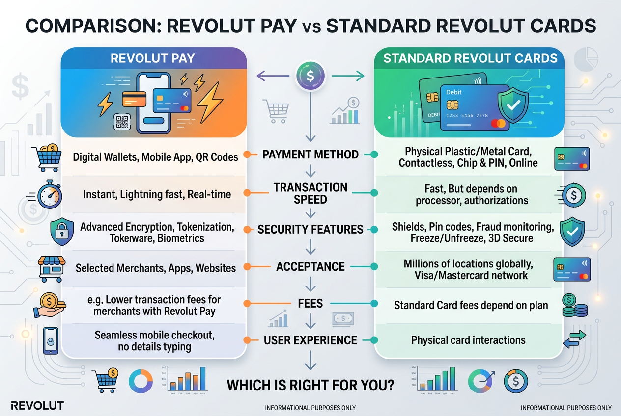 Srovnání platebních metod Revolut Pay a standardních karet
